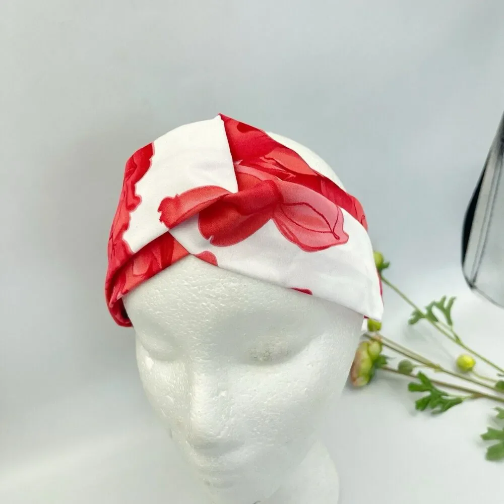 New Women Headband Hair Accessories Cross Red And White Floral